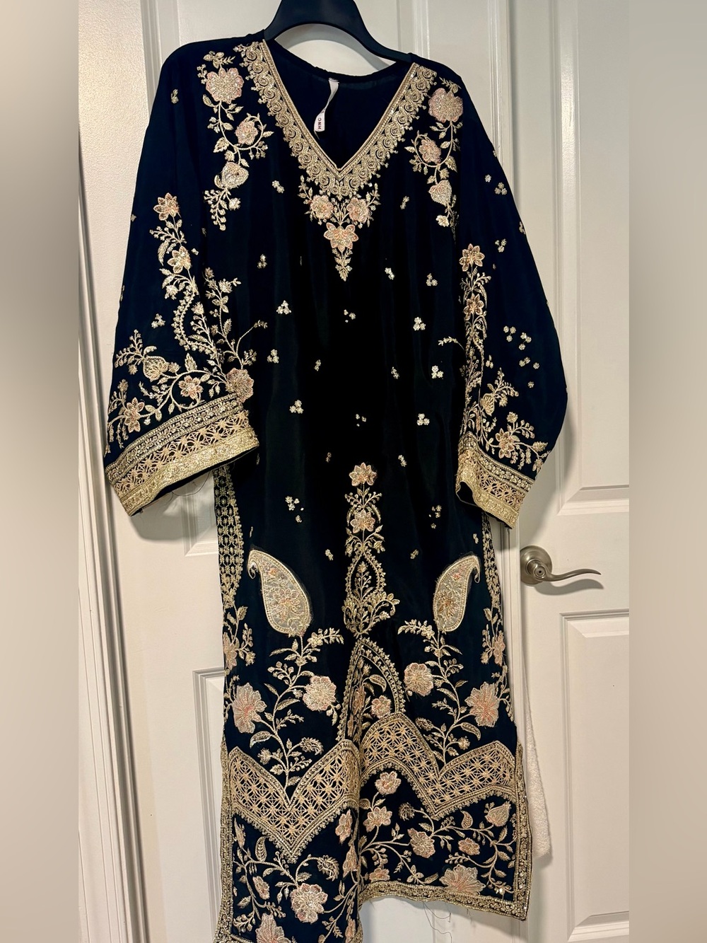 Black & Gold Embroidered Maxi Dress